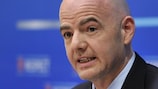 UEFA General Secretary Gianni Infantino speaking during the UEFA Executive Committee press conference