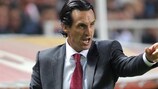 Sevilla coach Unai Emery gestures against Standard