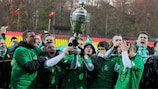 Žalgiris players celebrate winning the Lithuanian league