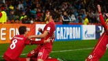 Nemanja Maksimović festeja o golo da vitória, aos 117 minutos do jogo entre Sérvia e Brasil