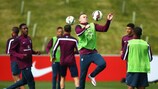 England train ahead of their game with Lithuania on Friday