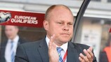 Mixu Paatelainen applauds his side on during the home defeat by Hungary