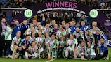 VfL Wolfsburg players celebrate winning the 2013/14 UEFA Women's Champions League title