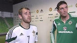 Niall McGinn and Kyle Lafferty after Northern Ireland's win in Hungary