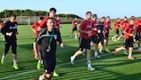 FYR Macedonia in training ahead of their first Group C meeting with Spain