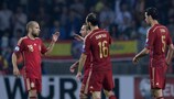 Los jugadores de España celebrando un gol