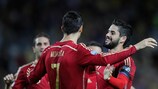 España celebra el tanto de la victoria ante Ucrania en el último partido antre ellos