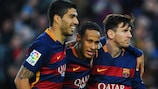 Luis Suárez, Neymar and Lionel Messi celebrate against Real Sociedad