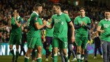 Jon Walters (front left) and the Ireland players take a lap of honour in Dublin