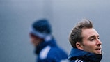 Christian Eriksen and Denmark training on Monday ahead of the second leg