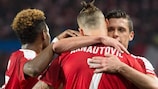 Austria celebrate scoring against Turkey