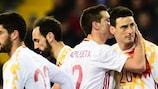Aritz Aduriz (R) after scoring his first goal for Spain