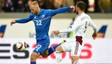 Iceland's Eidur Gudjohnsen in qualifying action against Latvia