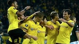 Dortmund celebrate one of their ten Group C goals