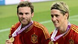 Juan Mata and Fernando Torres celebrate Spain's UEFA EURO 2012 success