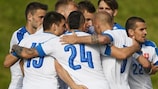 Slovakia celebrate Adam Nemec's fifth-minute opener against Georgia