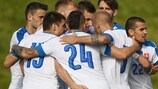 A Eslováquia festeja o golo inaugural de Adam Nemec frente à Geórgia, logo aos cinco minutos