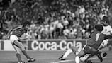 Michel Platini scores France's winner against Portugal in the 1984 semi-finals