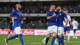 Antonio Candreva (right) celebrates after scoring Italy's first goal