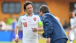 Czech stalwart Tomáš Rosický receives instructions from coach Pavel Vrba