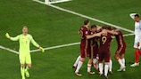 A Rússia comemora o golo do empate com Inglaterra