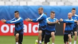 Slovakia players train at the Stade de Bordeaux