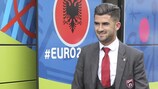 Albania Elseid Hysaj boards the team bus on arriving in France