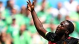 Romelu Lukaku celebrates his third goal in Bordeaux