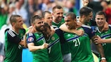 Northern Ireland celebrate their second goal against Ukraine