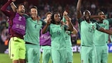 Portugal celebrate their last-16 win against Croatia