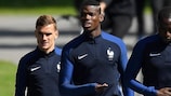 Antoine Griezmann,Paul Pogba and Moussa Sissoko in training for France