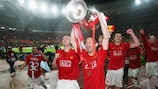 Ryan Giggs pictured with the UEFA Champions League trophy in Moscow in 2008