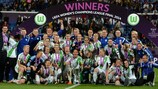 VfL Wolfsburg players celebrate winning the 2013/14 UEFA Women's Champions League