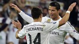 Real Madrid's Javier Hernández (left) and Cristiano Ronaldo celebrate