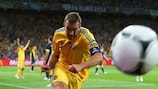 Andriy Shevchenko celebra su último gol con Ucrania