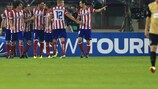 O Atlético festeja o golo de Raúl García