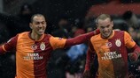 O Galatasaray celebra o golo da vitória, apontado por Wesley Sneijder, contra a Juventus