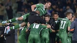 Ludogorets celebrate after taking the lead in the second minute of added time