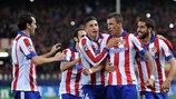 L'Atlético festeggia il gol del 3-0 di Mario Mandžukić