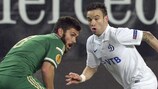 Dinamo's Mathieu Valbuena puts the ball past Panathinaikos's Tassos Lagos