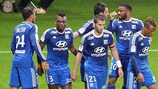 O Lyon comemora um dos quatro golos ao Reims que permitiram o regresso à liderança