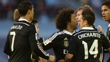 I giocatori del Real Madrid CF festeggiano la vittoria sul campo dell'RC Celta de Vigo nel posticipo della Liga