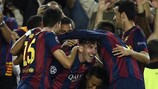 Lionel Messi celebra um dos seus dois golos marcados ao Bayern