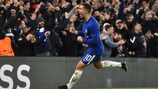 Eden Hazard celebrates Chelsea's equaliser against Atleti