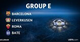O campeão Barcelona vai defrontar no Grupo E o Leverkusen, Roma e BATE