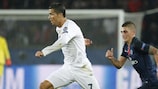 Real Madrid's Cristiano Ronaldo (left) tries to get away from Marco Verratti in Paris
