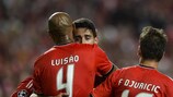 Luisão and Filip Djuričić celebrate Benfica's second goal
