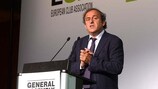 Il presidente UEFA Michel Platini all'assemblea della European Club Association a Ginevra