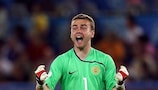 Igor Akinfeev celebrates the quarter-final win against the Netherlands