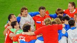 Russia players celebrate after reaching their first quarter-final as an independent nation